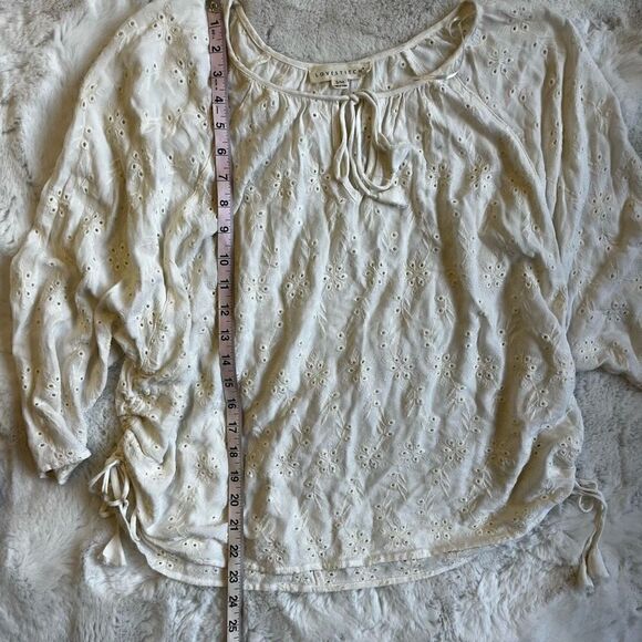 LOVESTITCH BOHO OFF WHITE IVORY EYELET PEASANT BLOUSE M - Picture 13 of 13